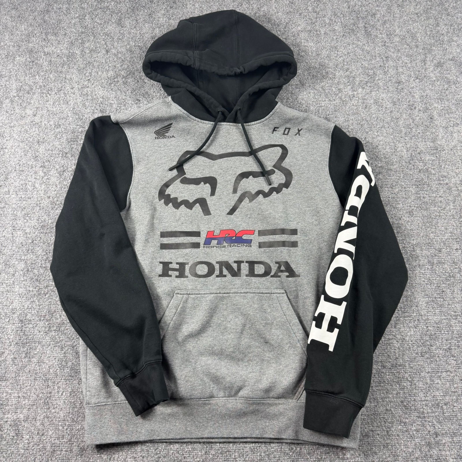 Fox Racing Honda Hoodie Mens Medium Gray Black Hrc Motocross Racing Pullover